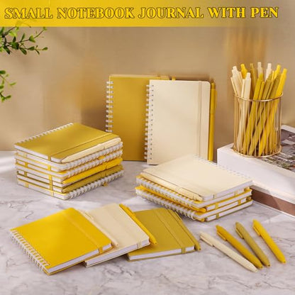 Fulmoon 12 Set Small Spiral Notebooks A6 with Pens Bulk, Multicolor 4" x 6" Pocket Notebooks Mini Lined Journals 50 Sheets for Back to School Supplies Students Gifts Rewards Office (Sunny Tones) - color: Sunny Tones