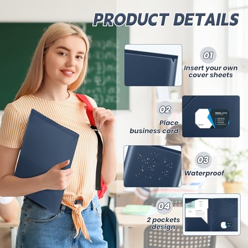Henoyso 36 Pack Navy Blue Plastic Folders with Clear Front Pockets Heavy Duty File Folders with 2 Pockets and Card Slot for Student Communication School Office Presentation Report - color: Navy Blue