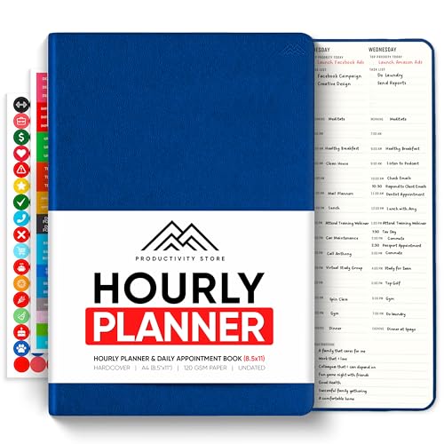 Hourly Planner & Appointment Book (8.5” x 11”) - Premium Hourly Planner with Daily Schedule & 30-Minute Time Slots for Better Time Management by PRODUCTIVITY STORE (A4, Navy) - color: Navy Blue