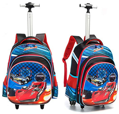 Meetbelify 3Pcs Rolling Backpack for Boys,School Backpack with Wheels for Boys - color: Red Car