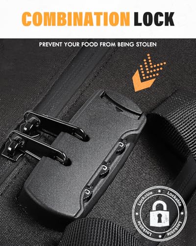 Lockable Lunch Box with Combination Lock，Insulated Lunch Bag Reusable Leakproof Cooler bag For Travel Work (Black)