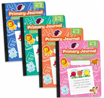 E-CLIPS USA Primary Composition Notebook K-2 Primary Ruled Composition Book Primary Writing Journal Bulk Grades K-2 Story Composition Notebooks For Kids 100 Sheets 200 Pages 7.5" x 9.75" (4 Pack) - size: 4 Pack