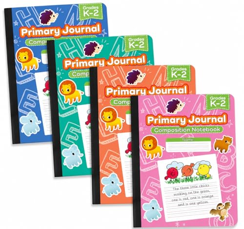 E-CLIPS USA Primary Composition Notebook K-2 Primary Ruled Composition Book Primary Writing Journal Bulk Grades K-2 Story Composition Notebooks For Kids 100 Sheets 200 Pages 7.5" x 9.75" (4 Pack) - size: 4 Pack