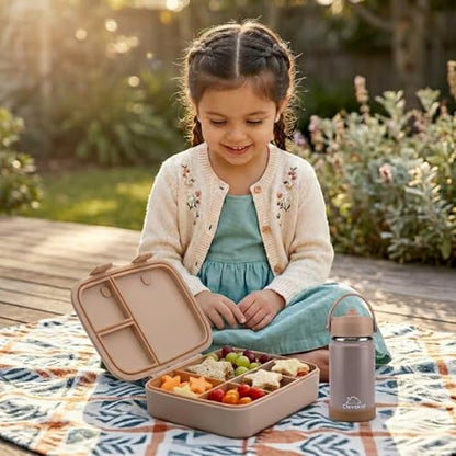 Kids Bento Explorer Lunch Box, 3 No-Mix Compartments, Microwave & Dishwasher Safe, Lightweight with Removable Tray, for Daycare, Preschool, School (Dark Brown Toffee) - color: Dark Brown Toffee