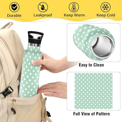 Kids Insulated Water Bottle for Boys Girls Polka Dot Mint Green 20 oz Stainless Steel Travel Mug Sport Water Bottles for Gym School - color: Multi08
