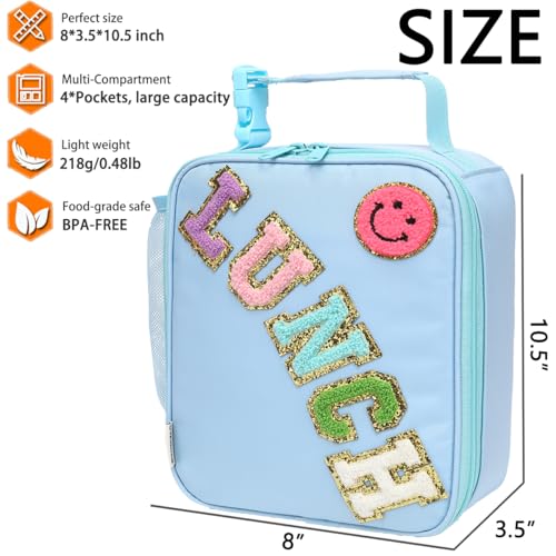 GYEUKHAM Insulated Lunch Bag for Women Girl Teen large Insulated Kid Lunch Bag,Large Reusable Cute Cooler Bag for School Work Picnic,Blue Alphabet - color: Blue Alphabet