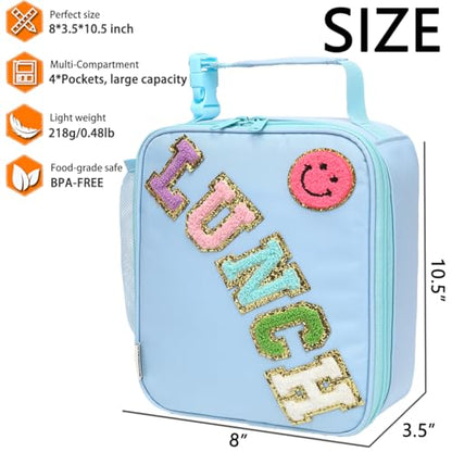 GYEUKHAM Insulated Lunch Bag for Women Girl Teen large Insulated Kid Lunch Bag,Large Reusable Cute Cooler Bag for School Work Picnic,Blue Alphabet - color: Blue Alphabet