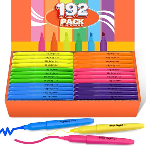 192 Count Highlighters Assorted Colors Bulk - 6 Colors Dry-Quickly No Bleed Chisel Tip Highlighter, Markers Set for Classroom Office, Back to School Supplies for Teacher Kids Adults - size: 1 Count (Pack of 192)