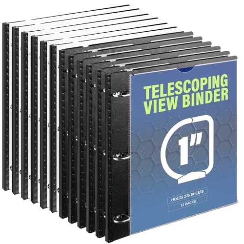 WOT I 1 Inch Telescoping 3 Ring Binder 12-Pack, Expandable Flexible Binder with Customizable Front Cover & Clear Catalog Pocket, Holds 8.5"x11" Paper, School Office Supplies, Black+White - color: Black+white -With Front Cover, size: 1 Inch