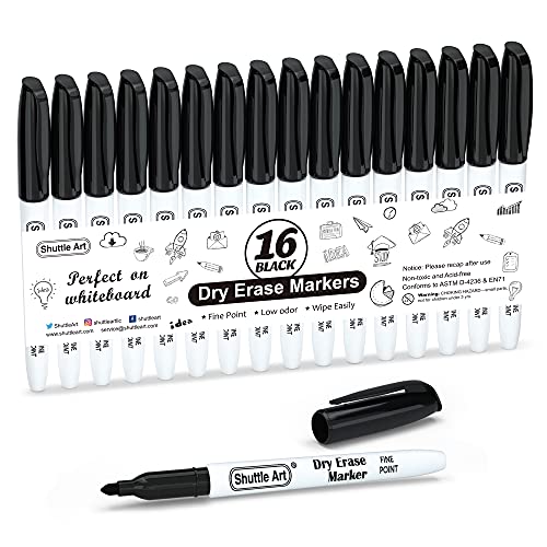Shuttle Art Dry Erase Markers, 16 Pack Black Whiteboard Markers,Fine Tip Dry Erase Markers for Kids,Perfect for Writing on Whiteboards, Dry-Erase Boards,Mirrors,Calender,School Office Supplies - color: 16 Pack Black