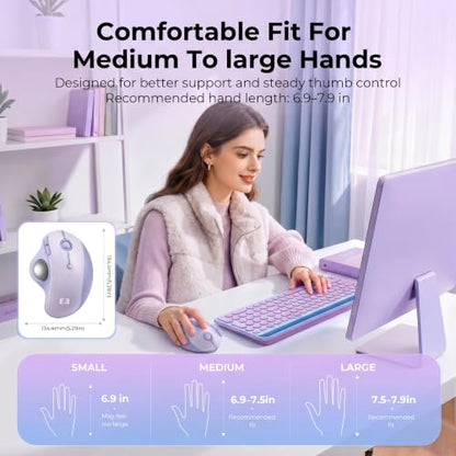 seenda Wireless Trackball Mouse, Ergonomic Bluetooth Rollerball Mouse Rechargeable, 3 Device Connection Optical Mice Adjustable DPI Thumb Control Mice Compatible for PC/Laptop/Windows - Light Purple - color: Light Purple