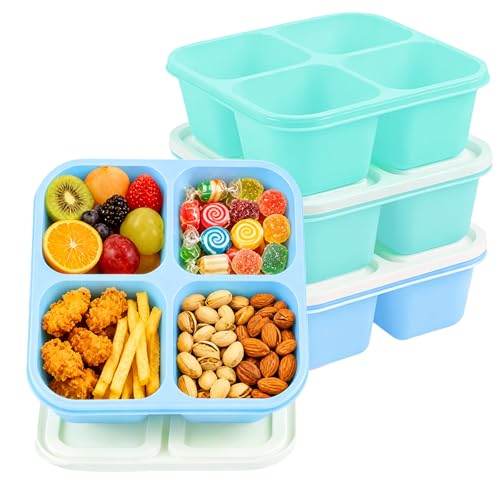 4 Pack Snack Containers Bento Box Adult Lunch Box,Meal Prep Container, Reusable Food Storage lunch Containers Stackable for Work, Travel and Gym (Blue, Green) - color: Blue, Green
