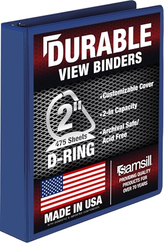 Samsill Durable 2 Inch Binder, D Ring Binder, Customizable Clear View Cover, Dark Blue, Holds 475 Pages - color: Dark Blue, size: 2 Inch