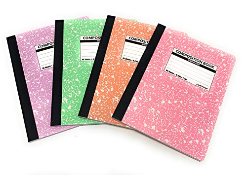 Mintra Office Composition Books - Sturdy Flexible Cover (4 Pack, Pastel Marble Comp - Wide Ruled) - color: Pastel Marble Comp - Wide Ruled, size: 4 Pack
