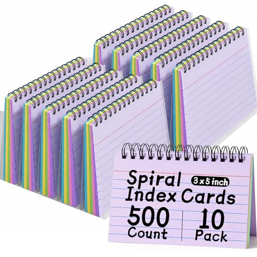 Koogel 500PCS 3x5 Index Cards, Colored Index Cards with Rings for Back to School, Ruled Flashcards Heavy Notecards with Waterproof Covers for Studying College Office Home To Do List Supplies