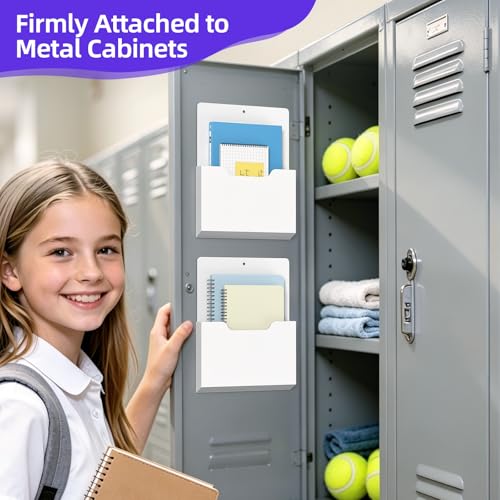 KMwisde 6 Pack Magnetic File Folder Holder, Wall Hanging Mail Organizer Paper Pocket for Refrigerator,Classroom Locker Whiteboard, Office Walls,White