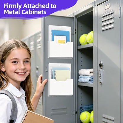 KMwisde 6 Pack Magnetic File Folder Holder, Wall Hanging Mail Organizer Paper Pocket for Refrigerator,Classroom Locker Whiteboard, Office Walls,White