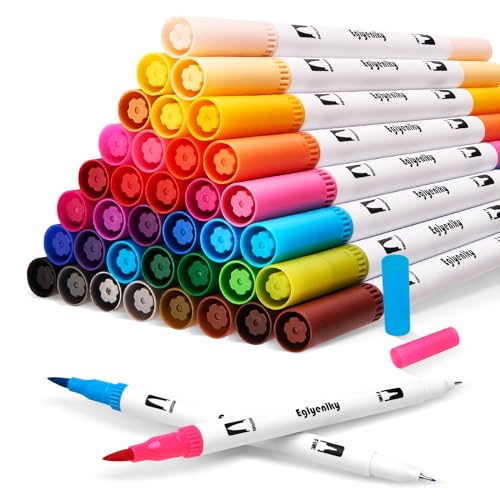 Eglyenlky Colored Markers for Adult Coloring Book, Felt Tip Marker, Dual Tip Brush Pens with Brush and Fine Tip for Adult Teen Kid Drawing (36 Colors Set) - color: 36 Colors White