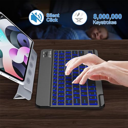 Backlit Bluetooth keyboard for Phone, Tablet, iPad Air, Pro, Mini, A16, M2, M3, Galaxy, ChromeBook, MackBook, Wireless Travel Keyboard for Computers - Rechargable, Lightweight, Slim, Easy to Carry
