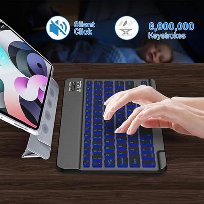 Backlit Bluetooth keyboard for Phone, Tablet, iPad Air, Pro, Mini, A16, M2, M3, Galaxy, ChromeBook, MackBook, Wireless Travel Keyboard for Computers - Rechargable, Lightweight, Slim, Easy to Carry