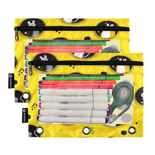 Pencil Pouch for 3 Ring Binder Rat and Mouse in Cheese Binder Pencil Case with Smooth Zipper Clear Window Pencil Case 2 Pack for Office School College Supplies - color: Rat and Mouse