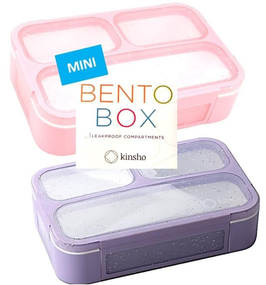 Small Glitter Snack Containers for Kids Toddlers - 3 Compartments (Set of 2) - Leak-Proof Reusable Boxes with Lids -BPA-Free Plastic Mini Bento Lunch Box - Ideal for School, Holds 2 Cups (Pink+Purple) - color: Pink Lilac Sparkle MINI 2pk