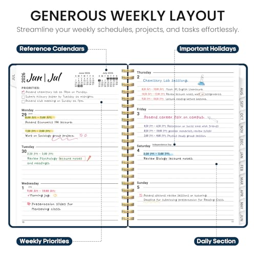 Planner 2026-2027, 6.3" x 8.5" Weekly and Monthly Academic Year Planner Calendar, July 2026 - June 2027, Hardcover Large School Planning Agenda With Tabs, Perfect for School & Office Supplies, A5, Navy Blue - color: F-Navy Blue, size: A5(6.3"x8.5")