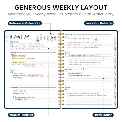 Planner 2026-2027, 6.3" x 8.5" Weekly and Monthly Academic Year Planner Calendar, July 2026 - June 2027, Hardcover Large School Planning Agenda With Tabs, Perfect for School & Office Supplies, A5, Navy Blue - color: F-Navy Blue, size: A5(6.3"x8.5")