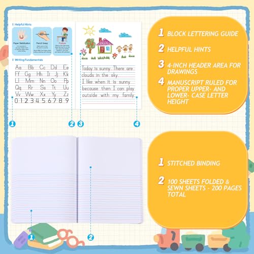 Fulmoon 24 Pcs Primary Composition Notebook K-2 with Picture Space Primary Journal Grades K-2 Draw and Write Journal Composition Book for Preschool Classroom, 80 Sheet (Blue) - color: Blue