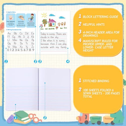 Fulmoon 24 Pcs Primary Composition Notebook K-2 with Picture Space Primary Journal Grades K-2 Draw and Write Journal Composition Book for Preschool Classroom, 80 Sheet (Blue) - color: Blue