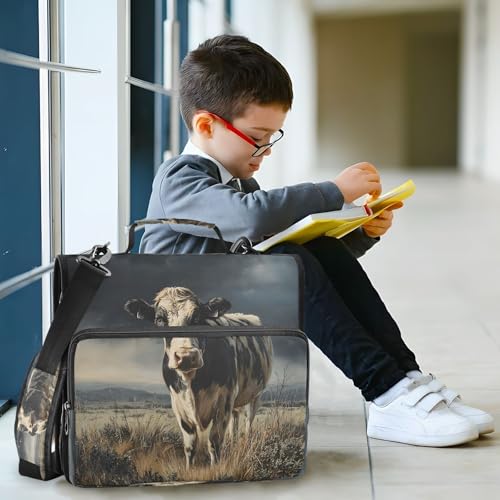 3 Ring Zipper Binder Retro Milk Cow Binders Bag with Shoulder Strap 500 Sheets Paper Organizer Trapper Keeper Documents Storage File Folder for School Office - color: A2849