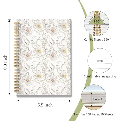 ROXMART Beige and Gold Floral Spiral Notebook, Neutral Elegant Flower Plant Journal, Retro Minimalist Line Art Botanical Hardcover Notebook Journal, 5.5x8.3 Inch - color: Style03