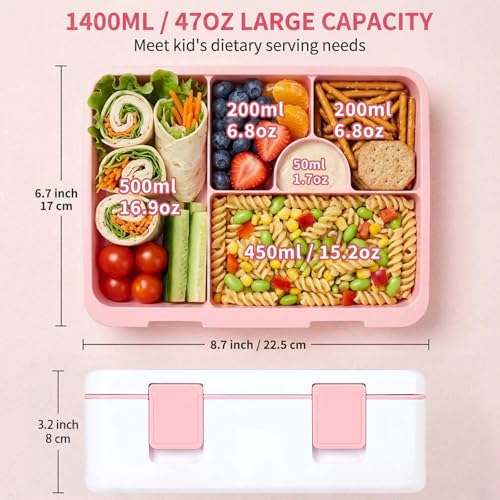 rockpapa Chill Bento Box for Kids- Large 5.5 Cups Lunch Box with Ice Pack - 5 Compartments, BPA-Free, Leak Proof, with Utensils & Portable Handle, Microwave/Dishwasher Safe (White Pets Dog) - color: White Pets Dog