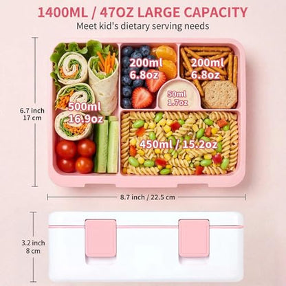 rockpapa Chill Bento Box for Kids- Large 5.5 Cups Lunch Box with Ice Pack - 5 Compartments, BPA-Free, Leak Proof, with Utensils & Portable Handle, Microwave/Dishwasher Safe (White Rainbow) - color: White Rainbow