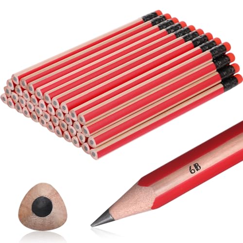Seajan 48 Pcs 6B Jumbo Pencils, Big Fat Thick Triangular Grip 7 Inch Large Pencils Refill with Eraser for Kid Beginner Preschooler Kindergarten School Office Writing Christmas(Red) - color: Red, style: 6B