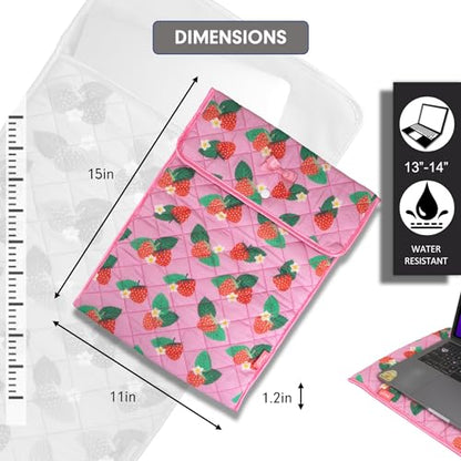Sonix | Quilted Laptop Sleeve | 13-14 Inch, Quilted Soft Comfy Laptop Carrying Case, Computer Sleeve | Wild Strawberries (13" - 14") - color: Wild Strawberries