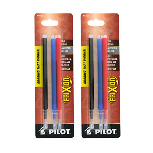 4PACK Pilot FriXion Gel Ink Erasable Pens Refill 3/pk Fine Black/Blue/Red(77335)