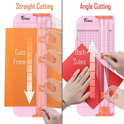 Firbon A4 Paper Cutter, 12 Inch Paper Trimmer with Extened Ruler, Pink | 12 Sheet Capacity | CM & Inch Scale | Spring-Loaded Safe Blade | Cuts Cardstock, Vinyl, Coupons, Labels & Scrapbooking Crafts - color: Pink