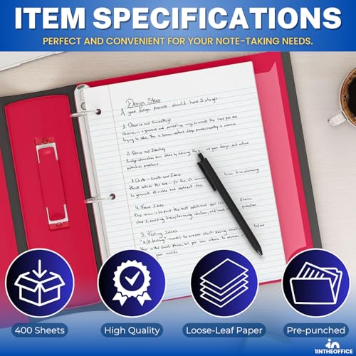 1InTheOffice Loose Leaf Paper College Ruled, Notebook Filler Paper, 8.5" x 11", 3-Hole Punched, White, 300 Pack
