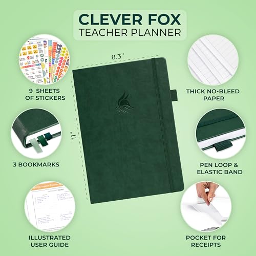Clever Fox Teacher Planner, School & Homeschool Book, A4 Size Dark Green | Undated, 8.5x11, lay-flat binding, heavy-duty hardcover, teacher lesson weekly & daily planner, homeschool supplies - color: Dark Green, size: A4 (8.5" x 11")