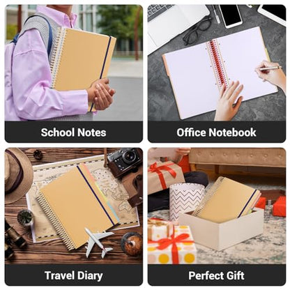 EUSOAR 3 Subject Notebook College Ruled, A4 9.25" x 11.7" Large Lined Spiral Notebook Journal, PP Hardcover Cute Notebook 240 Pages 90gsm Thick Paper with Pocket for Work Office School Supplie - color: Yellow, style: A4 Lined