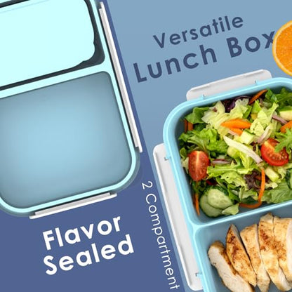 WHALEHOUSE Bento Lunch Box, 1100ML 2 Compartments Meal Prep Container with Utensil, Airtight Food Storage Container with Snap Locking Lids, Microwave/Dishwasher/Freezer Safe, On the Go - color: 1100mL-Blue