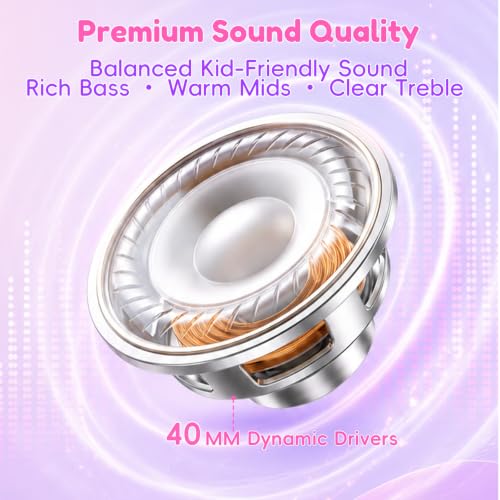 Candy Bila Kids Headphones, Wired Headphones for Kids Over Ear with Microphone, Foldable Headphone for Learning & Entertainment, Gradient Red - color: Gradient Red