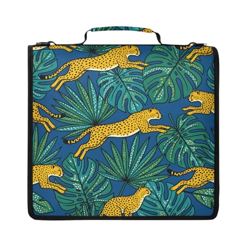 Cheetahs 2inch 3 Ring Zipper Binder Multi-Pocket Storage Holds 14 Inch Laptop for Students and Office Use - color: Cheetahs