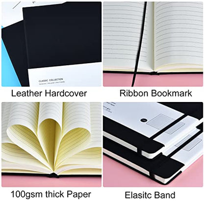 Coopay 6 Pack B5 Notebooks Journal College Ruled Composition Notebooks Classic Hardcover Lined Journals for Office Home School Business Writing Note Taking, 10.2" x 7.5", 100GSM Thick Paper (Black) - color: Black