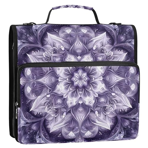 Mandala Zipper Binder with Shoulder Strap, 500 Sheets Capacity, Multiple Pockets 1.5Inch 3 Ring Zipper Binder - color: Mandala