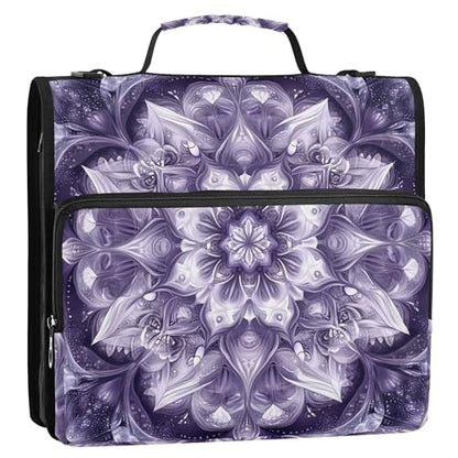 Mandala Zipper Binder with Shoulder Strap, 500 Sheets Capacity, Multiple Pockets 1.5Inch 3 Ring Zipper Binder - color: Mandala
