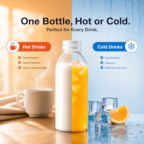 EONJOE 12pk 16oz Dishwasher Safe Plastic Bottles With Lid for Juice & Milk | BPA free ,Durable food-grade PP5 bottles. Dishwasher & freezer safe, heat-resistant for hot or cold drinks, leak-proof caps. - color: 12pcs-16oz