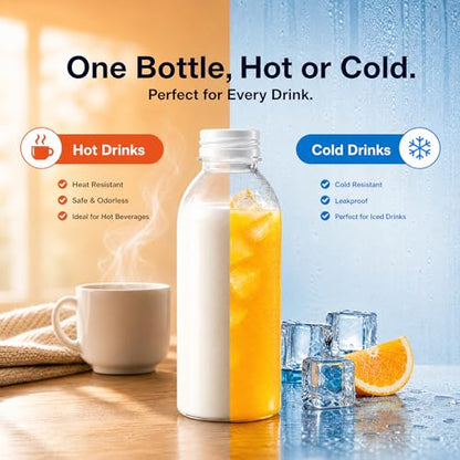 EONJOE 12pk 16oz Dishwasher Safe Plastic Bottles With Lid for Juice & Milk | BPA free ,Durable food-grade PP5 bottles. Dishwasher & freezer safe, heat-resistant for hot or cold drinks, leak-proof caps. - color: 12pcs-16oz