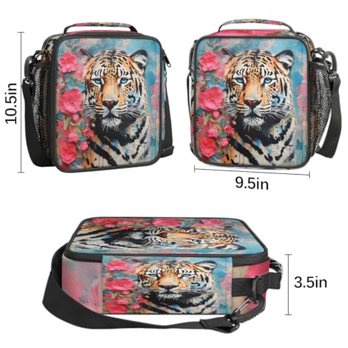 Graffiti Tiger Boys Lunch Box for School Insulated Kids Lunch Box Reusable Leakproof Lunch Bag Thermal Cooler Tote Picnic Lunchbox with Adjustable Shoulder Strap Back to School Gifts for Teens Boys - color: Tiger Flowers